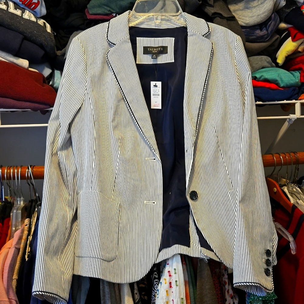 Talbots Navy and White Seersucker Jacket 8P
